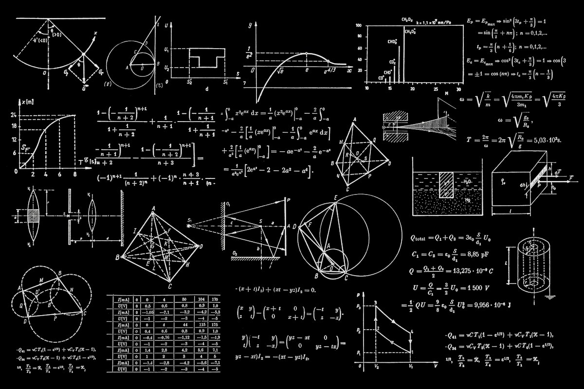 Chalkboard with advanced mathematical formulas and group theory symmetry notes