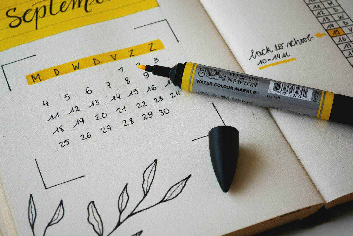 International calendar and planner notebooks showing date layouts and regional notations